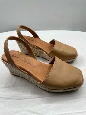 NEW! Spanish Sandal Hand-Crafted Leather Espadrille Wedge Slingbacks. EU39.